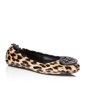 Tory Burch Minnie Leopard Print Patent Leather Ballet Flats